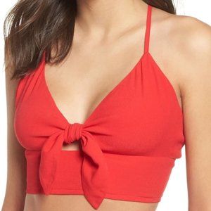 Cherry Red Leith Nordstrom Front Tied Bow Summer Crop Top